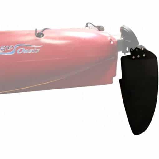 Hobie Twist and Stow kayak rudder blade shown on a Hobie kayak