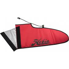 Transport protection cover for the rudder of Hobie Adventure Island and Tandem Island sailing kayaks. Colour; red with black Hobie script logo