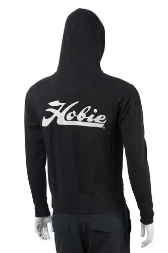 Hobie Script Unisex Hoodie in colour charcoal with a large Hobie script logo in white