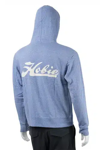Hobie Script Unisex Hoodie in colour sky blue with a large Hobie script logo in white
