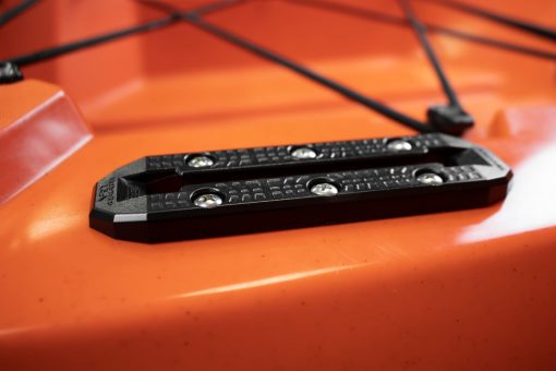 YakAttack MightyMount XL Accessory Track installed on an orange kayak