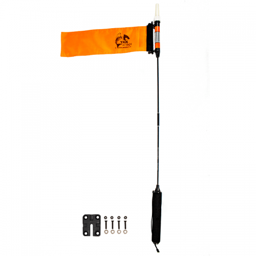 YakAttack VISICarbon Pro kayak visibility flag and 360 degree LED light combo. Shown with YakAttack MightyMount deck mounting plate