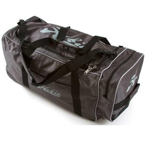 The Hobie Rolling Duffle bag shown in dark Charcoal grey with Light grey accent logos and black straps