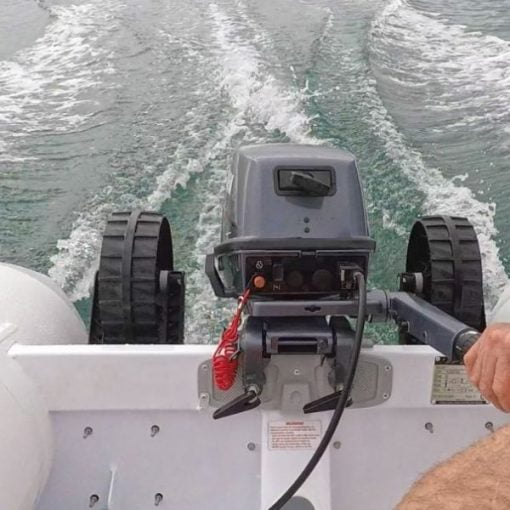 View of the Railblaza Flip-Up Dinghy Wheels in the raised position from inside the vessel