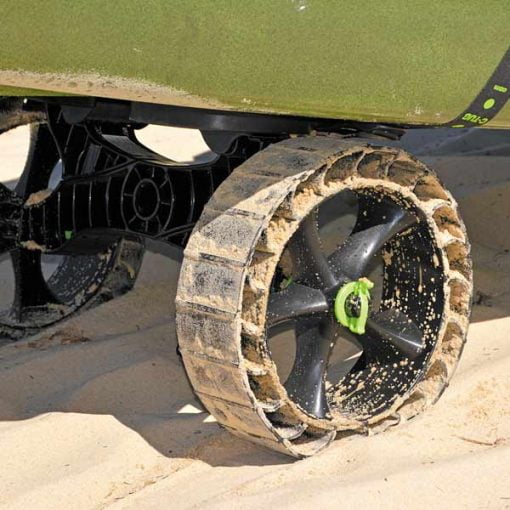 Close up of the Railblaza C-Tug's Sandtrakz wheel