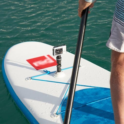 Railblaza QuikPort Accessory Mount used to mount an action camera to an inflatable SUP board