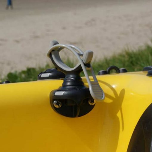 A Railblaza SidePort Vertical Mount is used to mount a Railblaza G-Hold to a kayak cockpit well