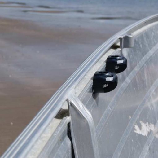 Double Railblaza SidePort Vertical Mounts secured to the gunwale of an aluminium fishing boat