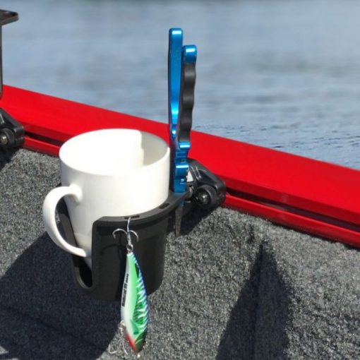 Railblaza TracLoader StarPort Mount used to mount a cup holder to the gunnel of a fishing boat