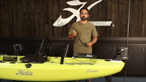 A hobie Compass kayak with a PowerPole Micro Anchor installed using the Hobie mounting bracket