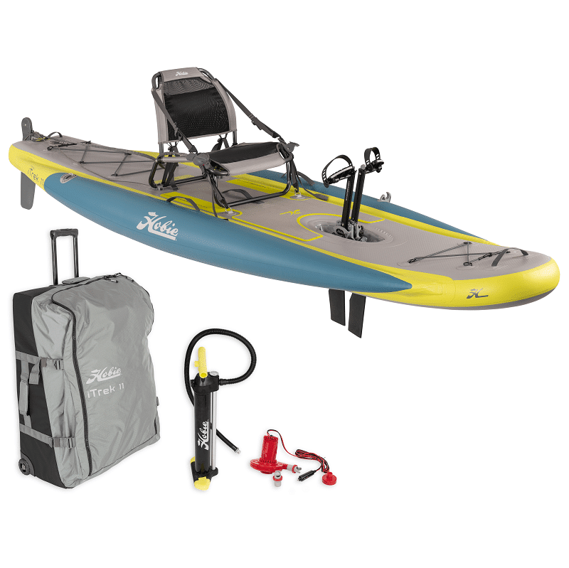 Hobie iTrek 11 inflatable kayak kit including roller bag, hand pump and electric pump