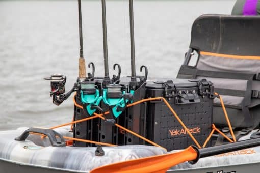 YakAttack BlackPak Pro Kayak Fishing Crate - 13" x 13" mounted on a fishing kayak