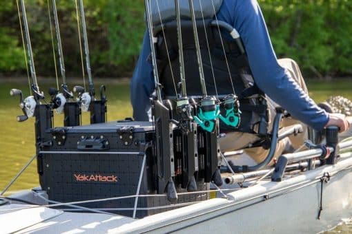 YakAttack BlackPak Pro Kayak Fishing Crate - 16" x 16" on a Hobie fishing kayak
