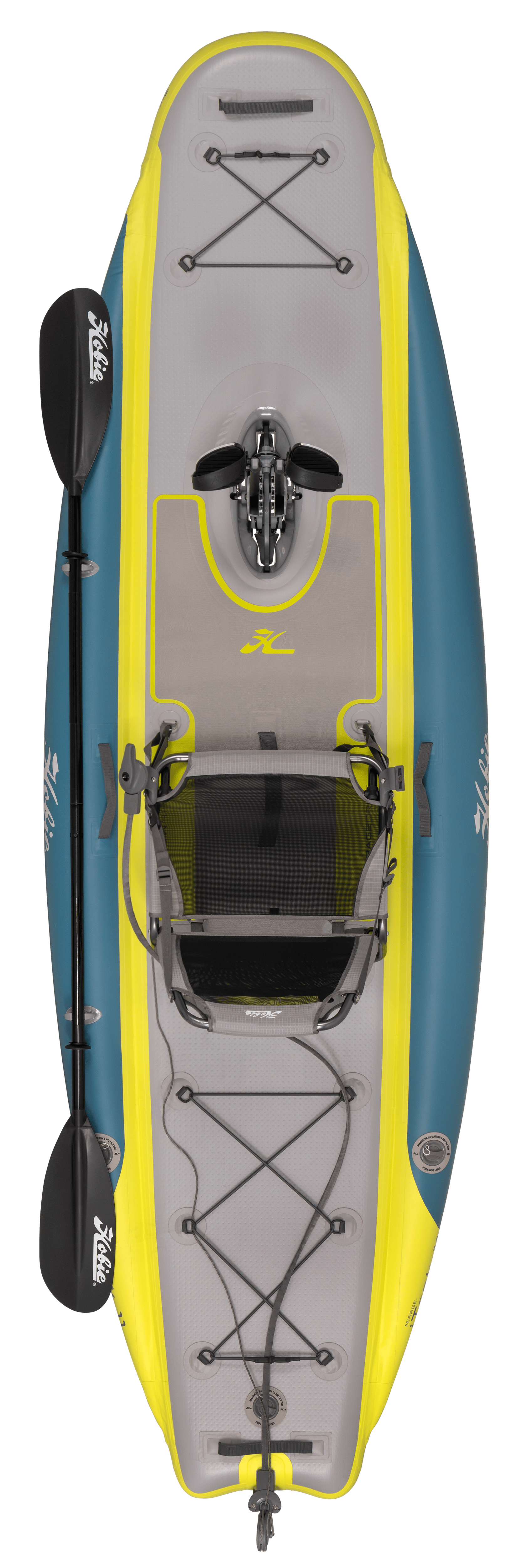 Hobie iTrek 11 inflatable kayak top down deck view showing standard features